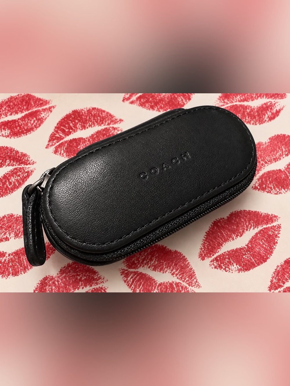 Vintage Coach Black Leather Lipstick Case with Mirror | Mini Cosmetic Case | Zip